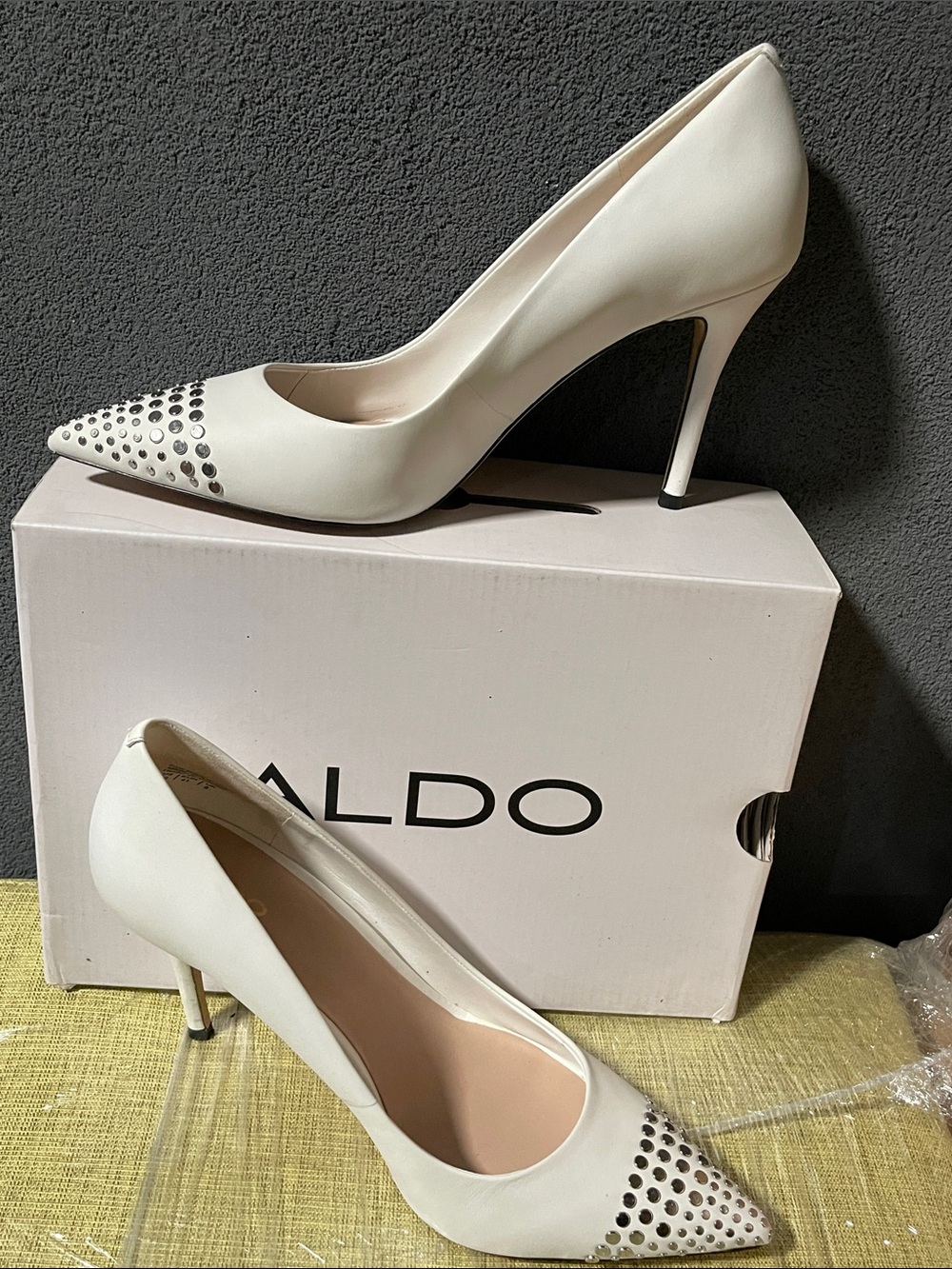 ALDO White Pointed-Toe Studded Stiletto Pumps